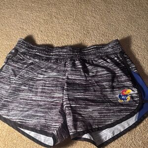 KU Women's Black and Blue Athletic Shorts. Kansas Jayhawks.